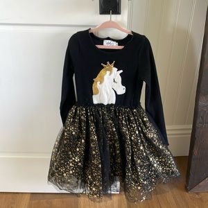 Lola and the Boys black and gold unicorn dress size 8
